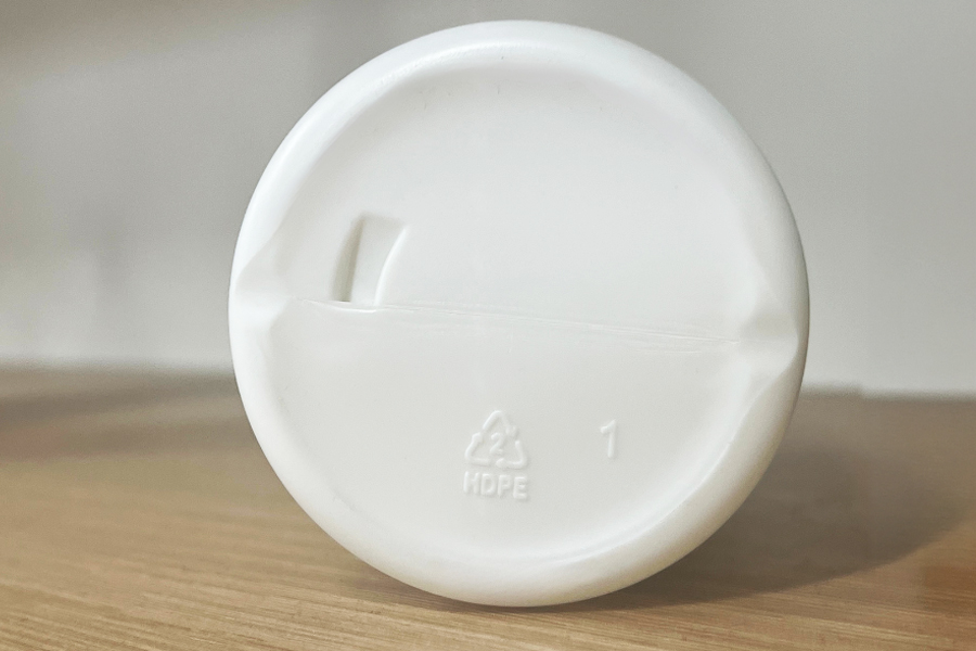 white HDPE bottle showing #2 Resin Identification Code