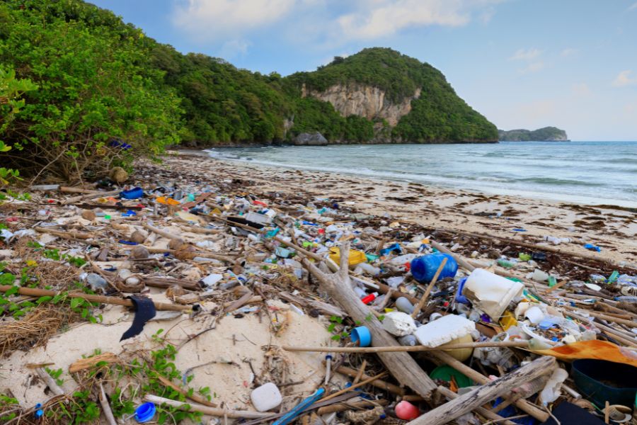 plastic waste on beach