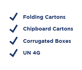 Folding cartons, chipboard cartons, corrugated boxes, UN4G list