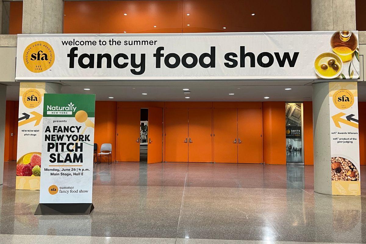 Summer Fancy Food Show banners at entrance to the show