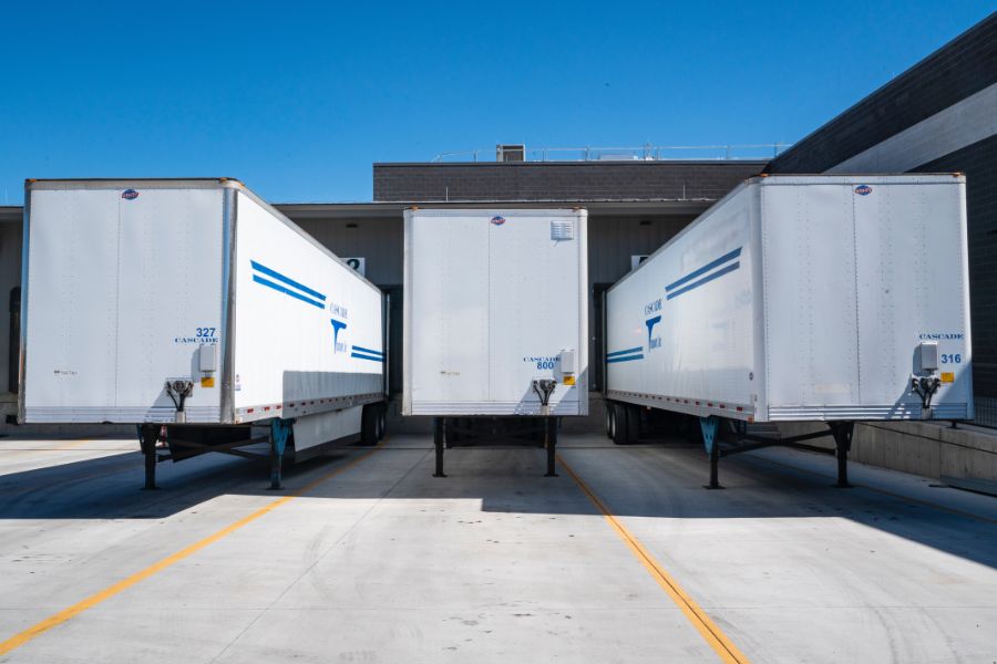 Containers at warehouse ready to be filled with wholesale products