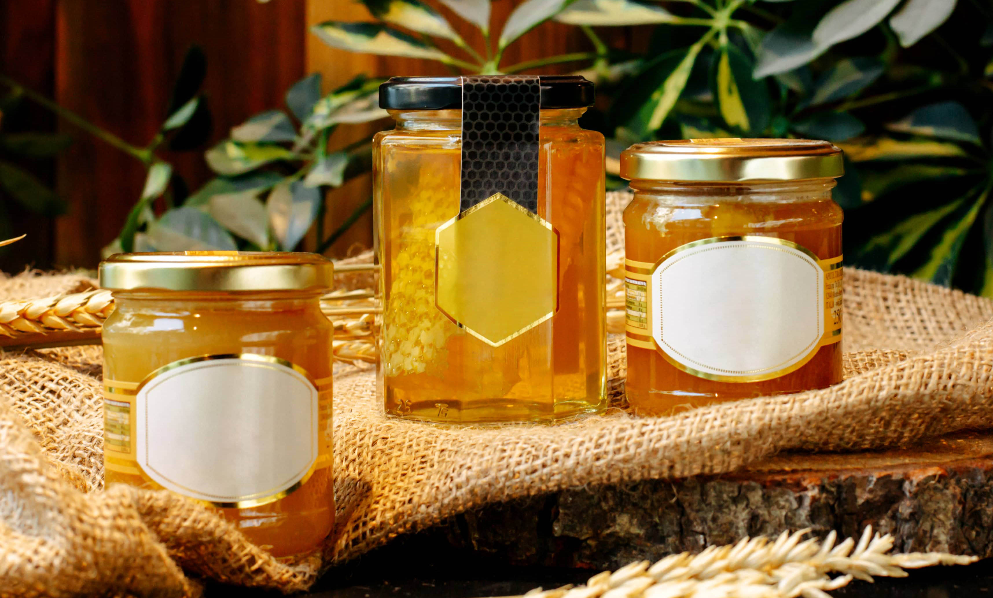 glass honey jars with label