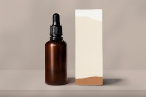 glass bottle with dropper and paperboard box packaging options