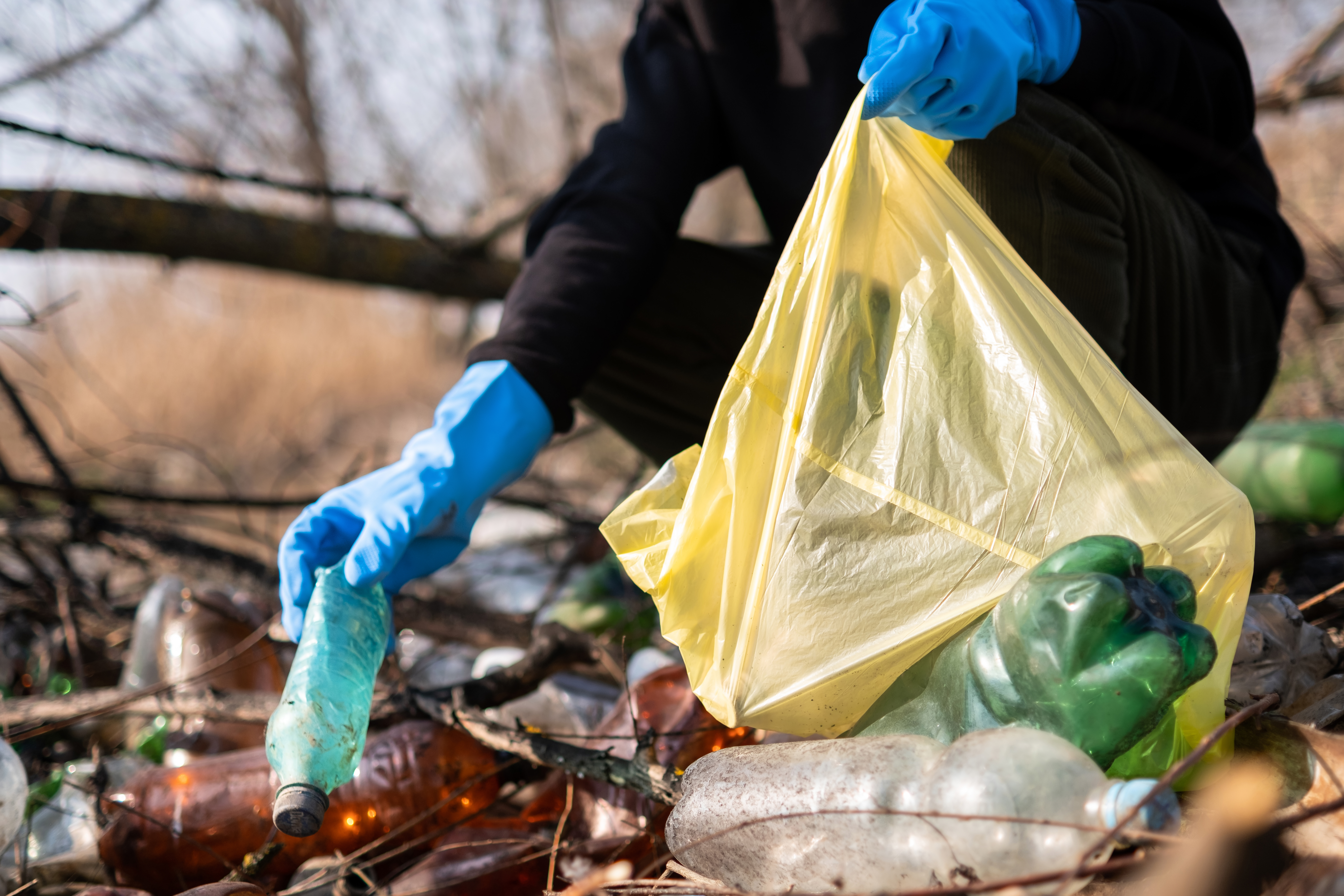 plastic bottles being collected for post consumer recycling