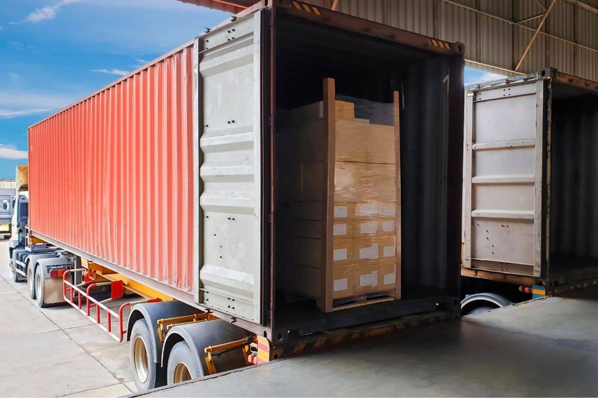 packaging crate loaded into a semi truck