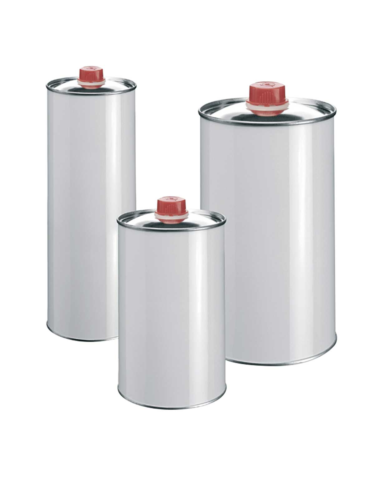 Silver 250 ml - 1 ltr Cylindrical Cans with Red Plugs