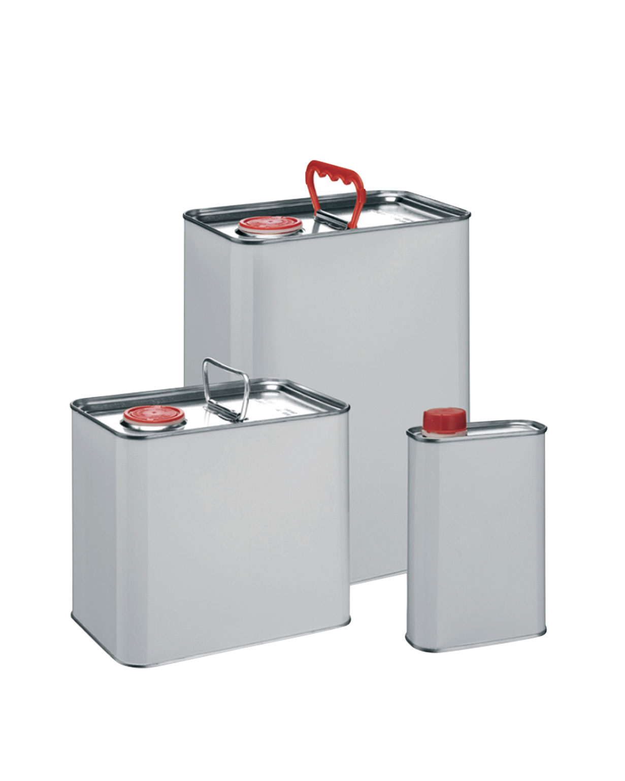 Family of Rectangle Cans with red plugs and caps