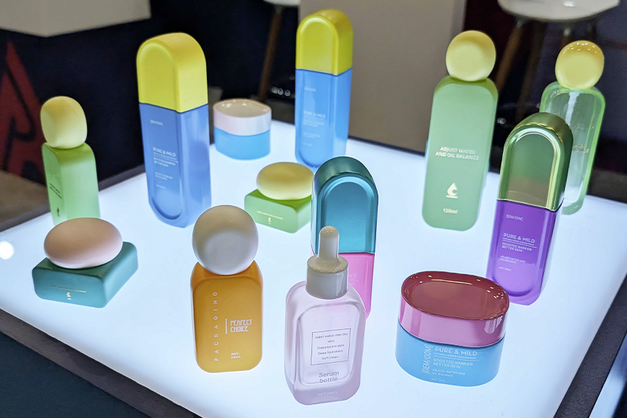 Custom packaging shapes with rounded edges seen at Cosmoprof 2025