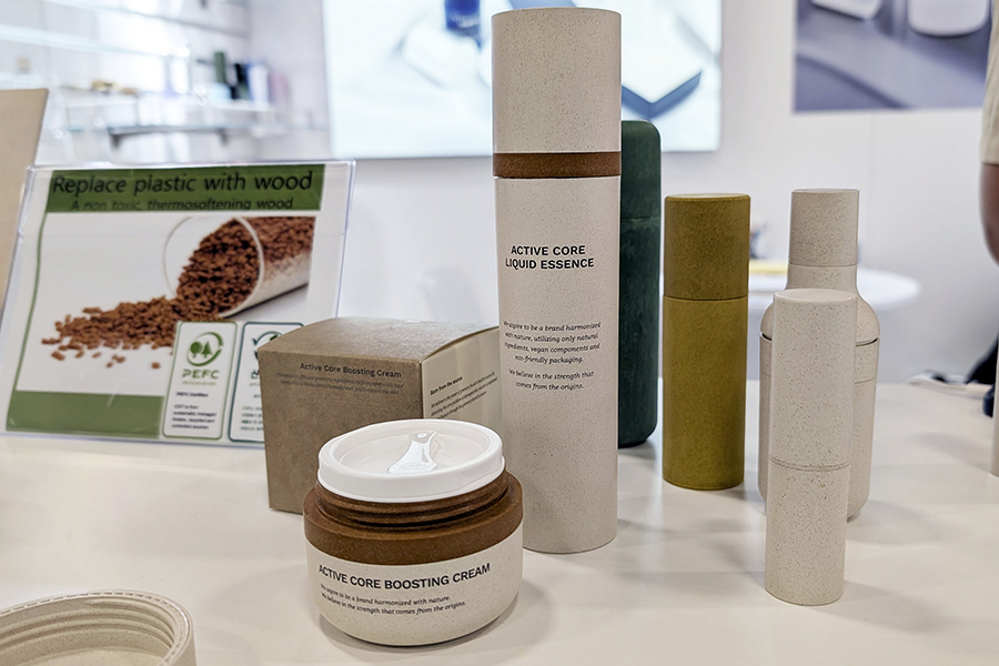 sustainable packaging material made from wood pulp seen at Cosmoprof 2025