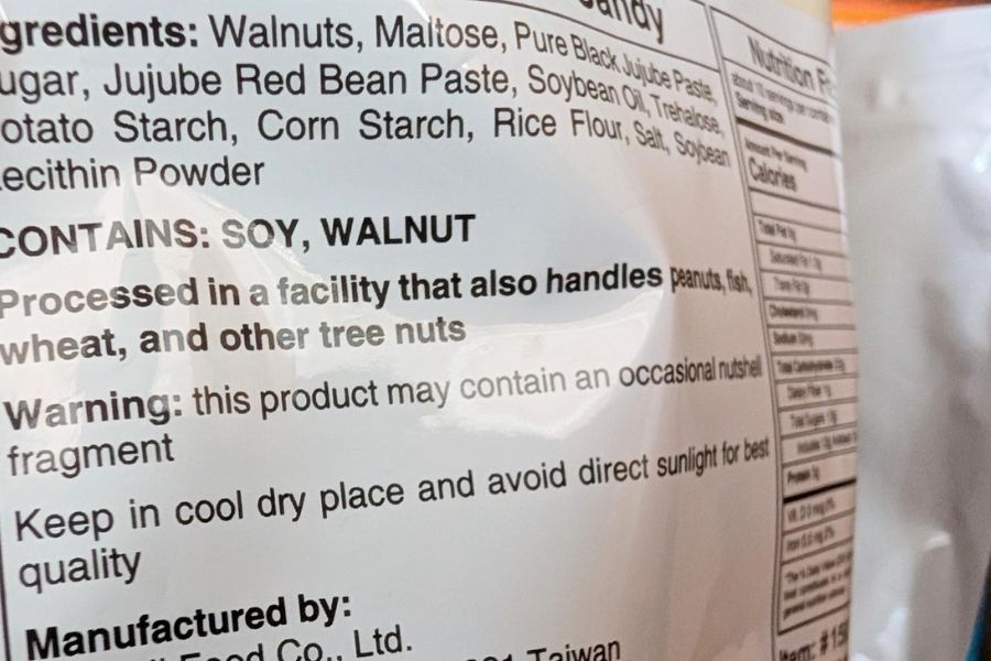 Food Packaging Allergen Warning Label