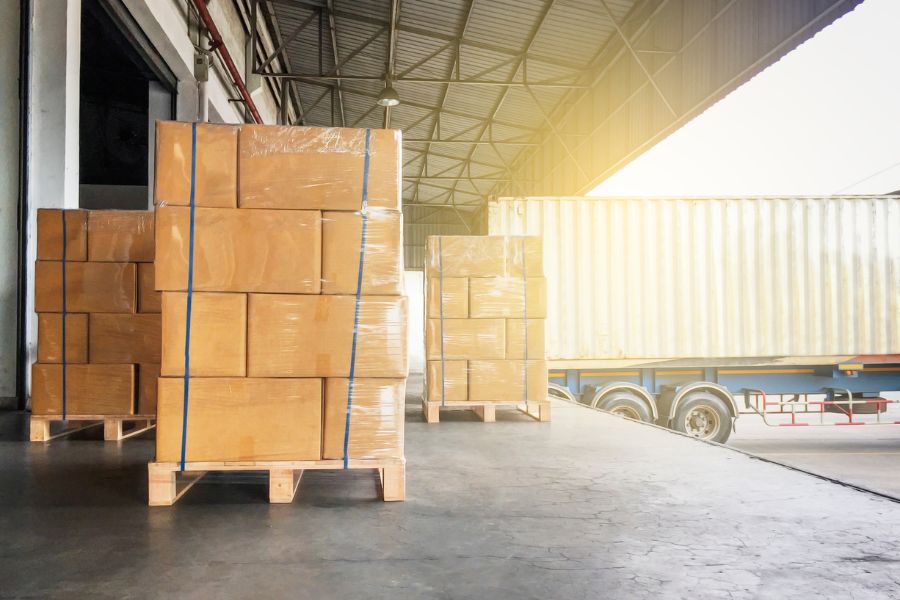 Product on pallet getting ready to be loaded on a truck
