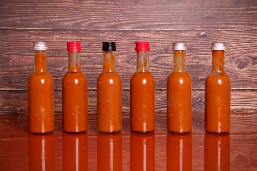 variety of glass hot sauce bottles