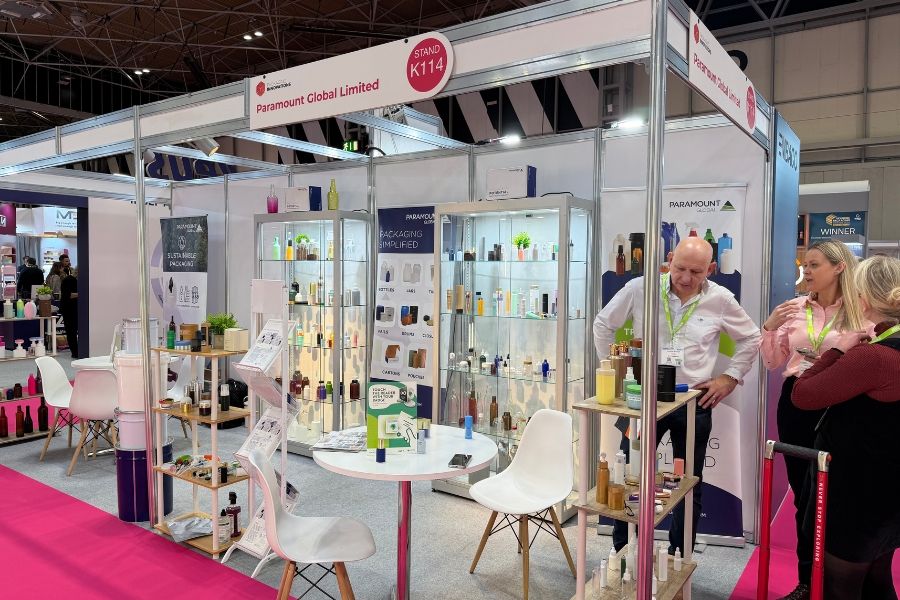 Guests chat with Paramount Global team at their stand at Packaging Innovations