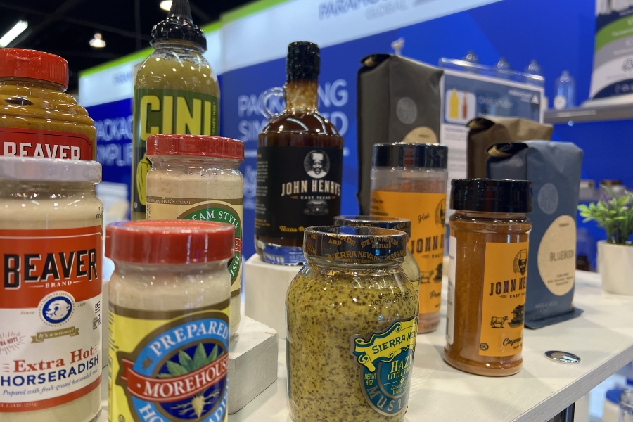 Paramount Global condiment packaging samples on display