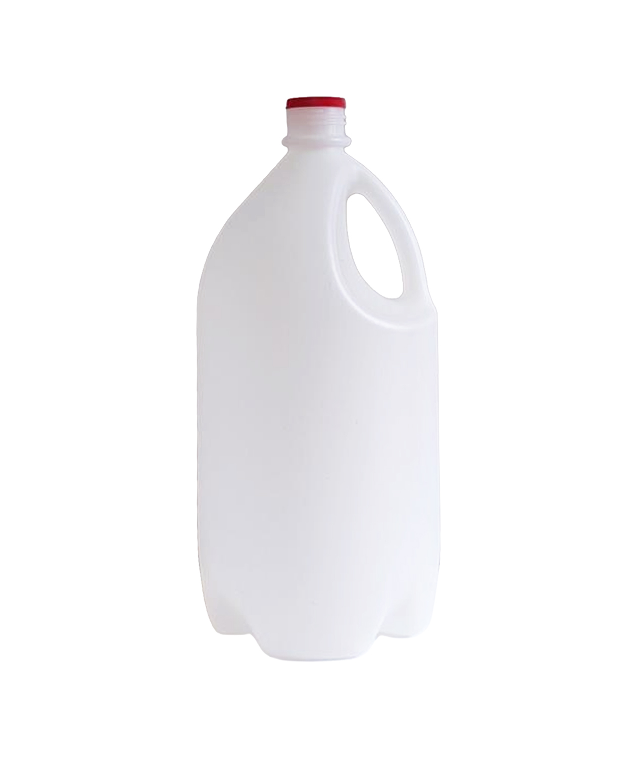 4 liter hdpe natural footed bottle jug with a red cap.
