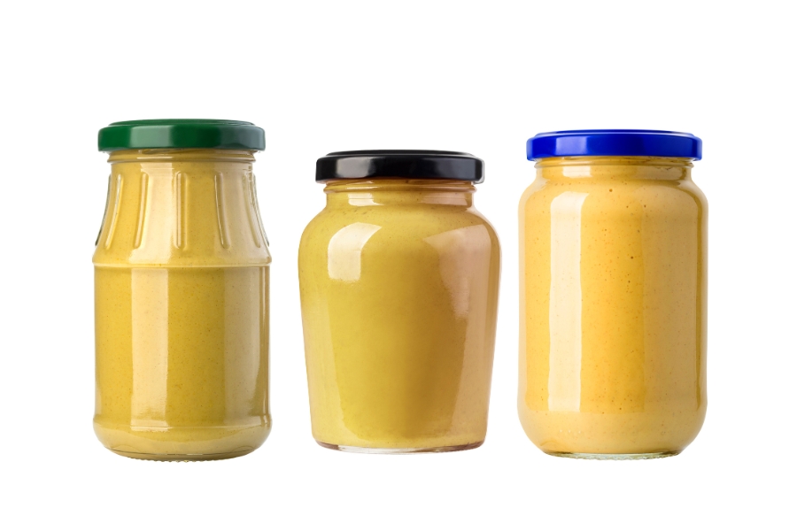 different styles of glass jars for mustard packaging