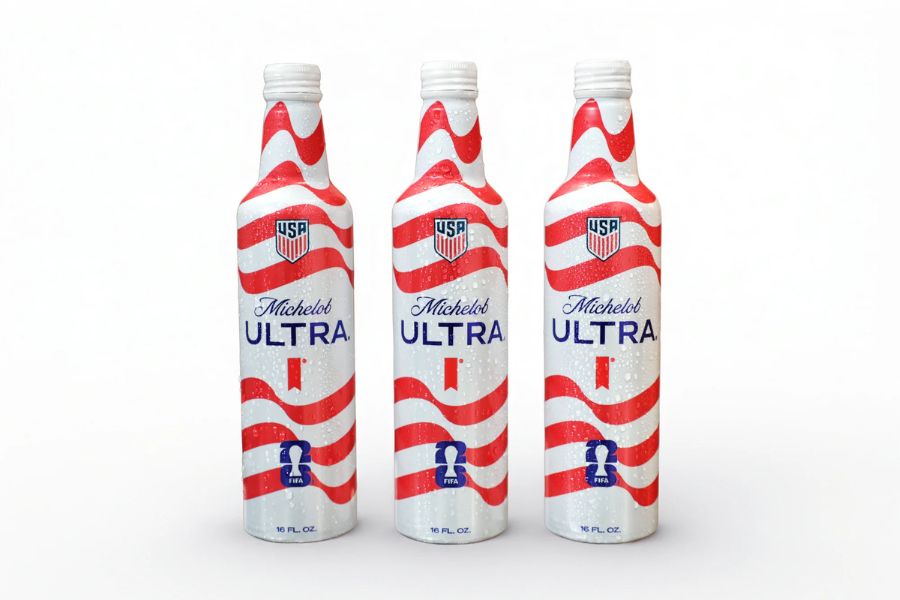 Michelob Ultra U.S. Soccer Jersey limited edition bottle with red and white stripes.